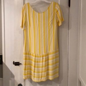 Yellow and white stripes drop waist dress